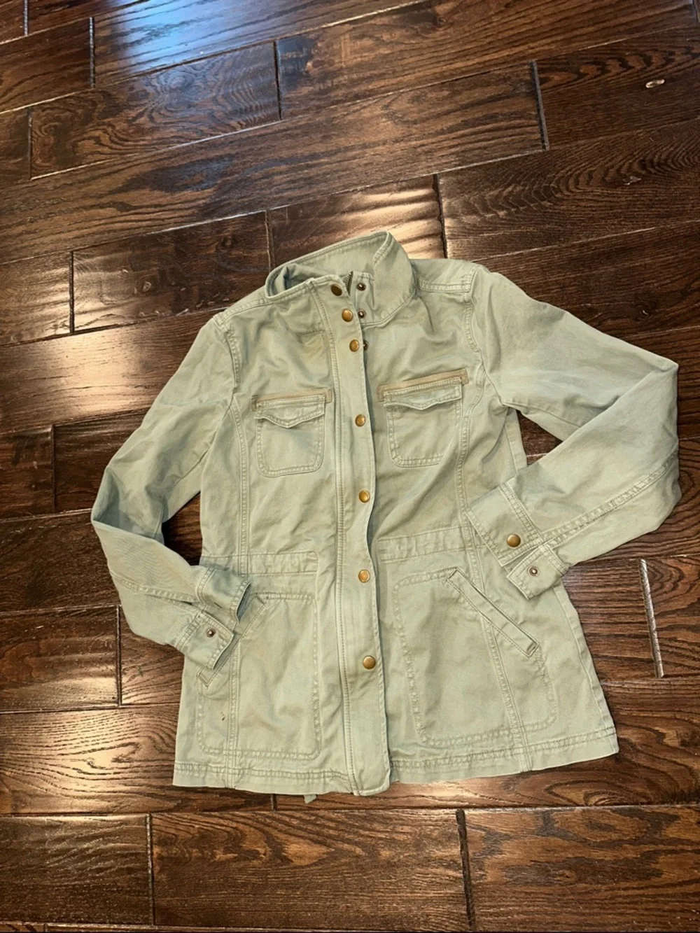 Talbots olive green  Utility Jacket with Snap Front size petite